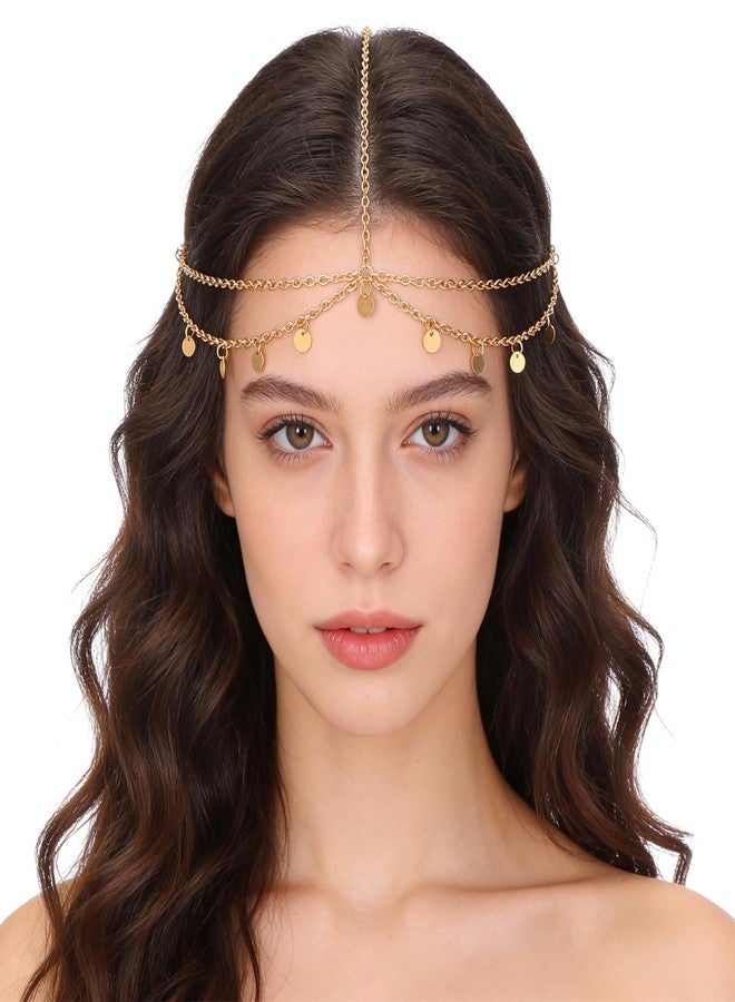 Psiriol Gold Sequins Head Chain Jewelry, Bohemian Headbands, Festival Prom Costume Hair Accessories, Fashion Headbands Headpieces, Bridal Layered Hair Chain, Halloween Hairs Accessories for Women - Image 1